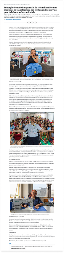 Educação Vem do Berço: mais de três mil uniformes escolares se transformam em centenas de enxovais para bebês em vulnerabilidade